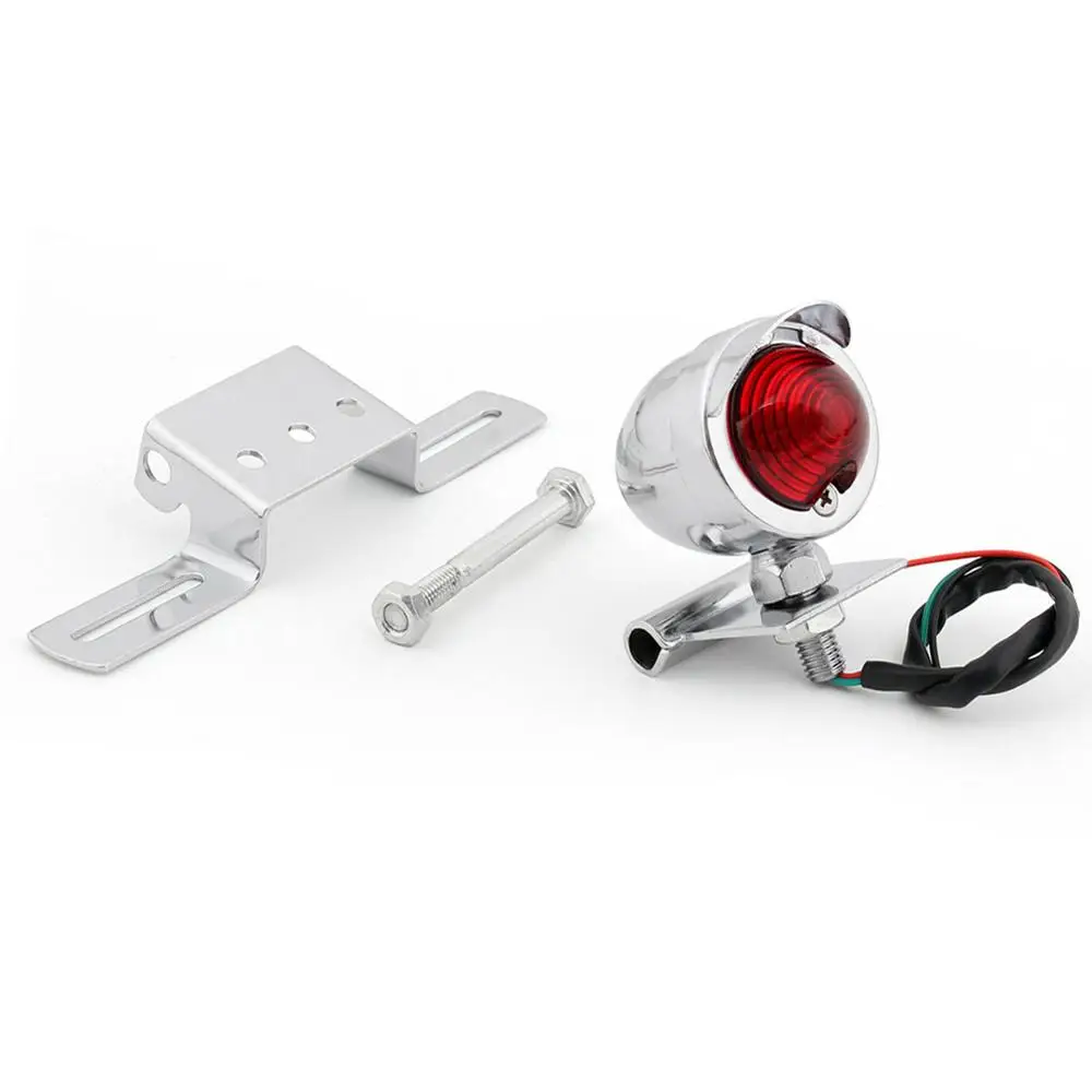 

Universal Motorcycle Rear Running Marker Tail Stop Light Chrome Motorcycle Side Mount Tail Light w/ License Number Plate Bracket
