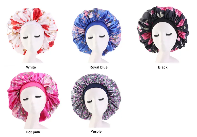 Large Print Satin Silky Bonnet Sleep Cap Width Elastic Band for Women Solid Color Head Wrap Lady Hair Accessories Wholesale Large Print Satin Silky Bonnet Sleep Cap Width Elastic Band for Women Solid Color Head Wrap Lady Hair Accessories Wholesale