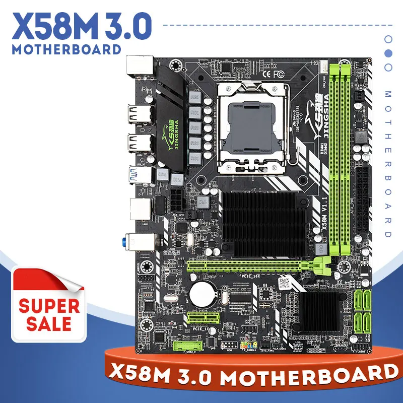 Материнская плата Jingsha X58 LGA 1366 XEON материнская с процессором AMD RX Series и REG ECC USB3.0 MATX