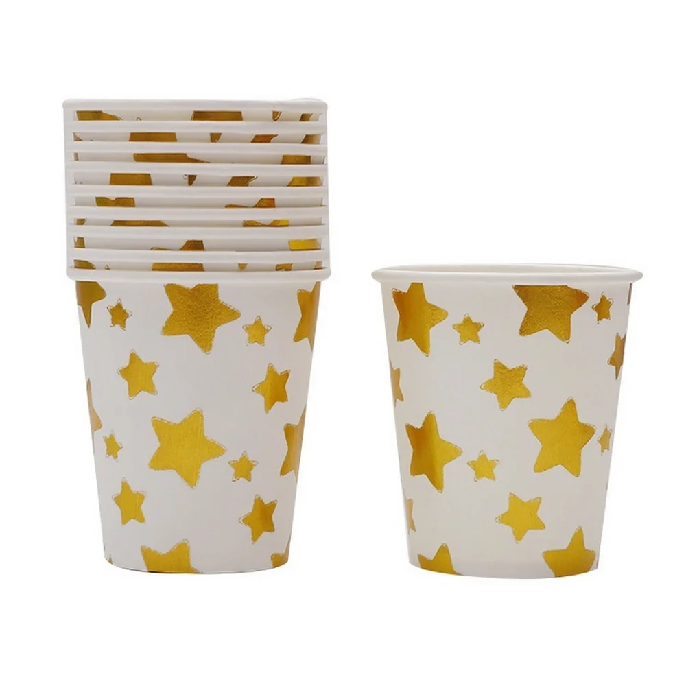 

Disposable tableware set disposable paper plate Gold Stripe Point Star Tableware Cup Plate for wedding birthday decoration party