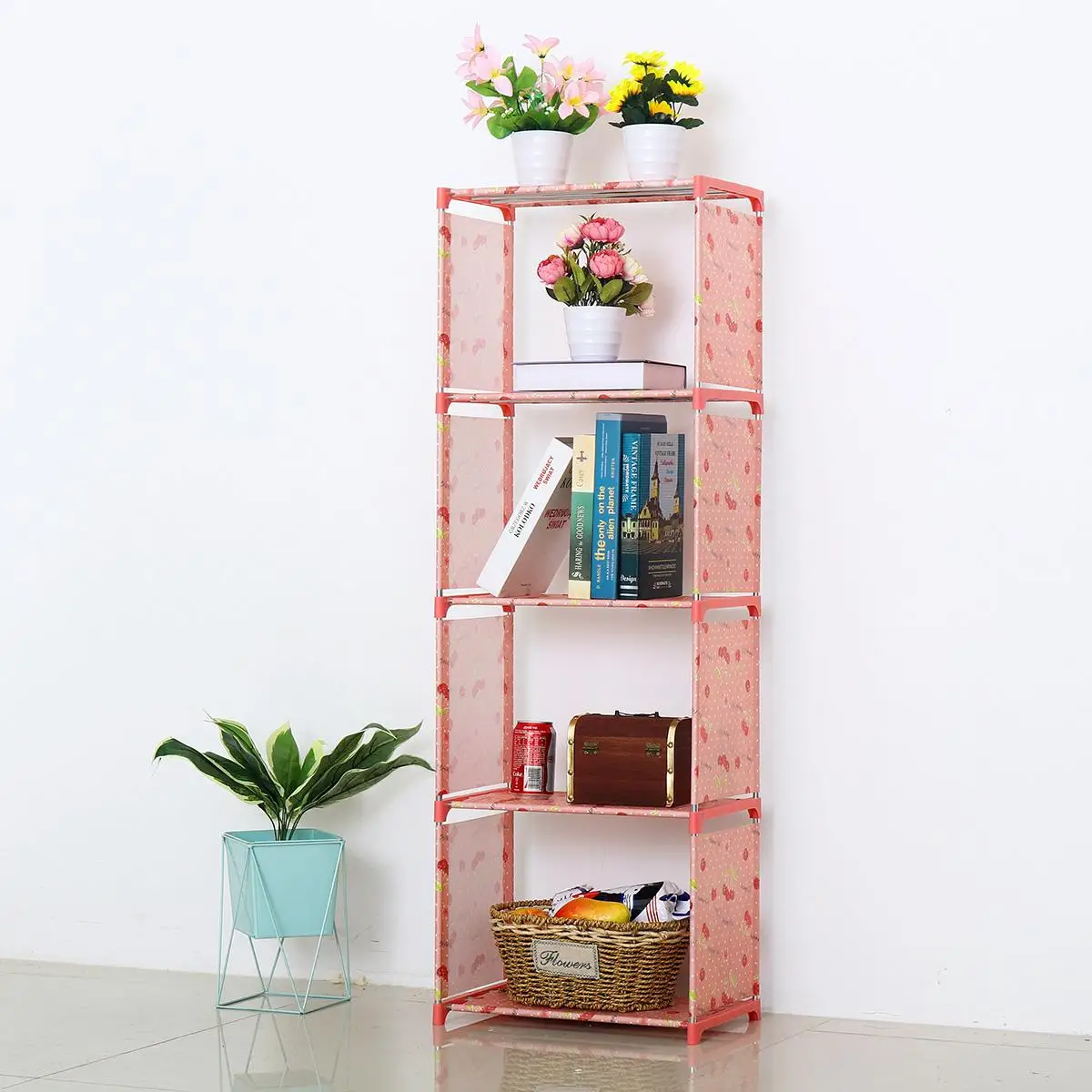

Assemble 5-Tier 4 Cube Bookshelf Rack Bookcase Holder Stand Storage Display Organizer Non-woven Fabric Storage Rack Shelves