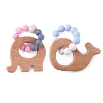 

Cartoon Baby Teether Bracelet Compact and Portable Carry Convenient Infant Silicone Bead Wood Ring Nursing Grasp Toys