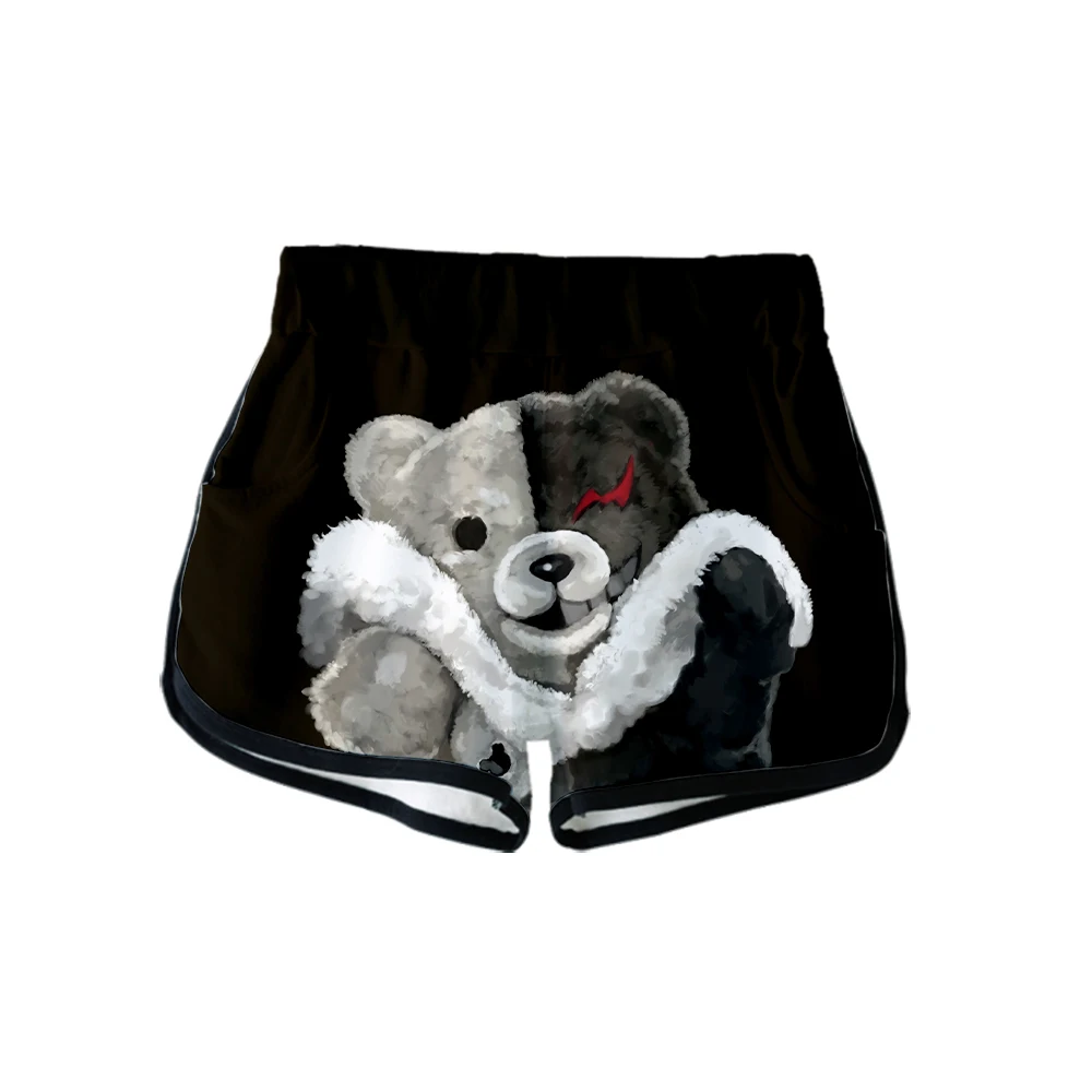 Летние Японские Аниме Monokuma 3D шорты Популярные шорты с эластичной резинкой на талии женские 3D хип-хоп черные белые шорты с медведем