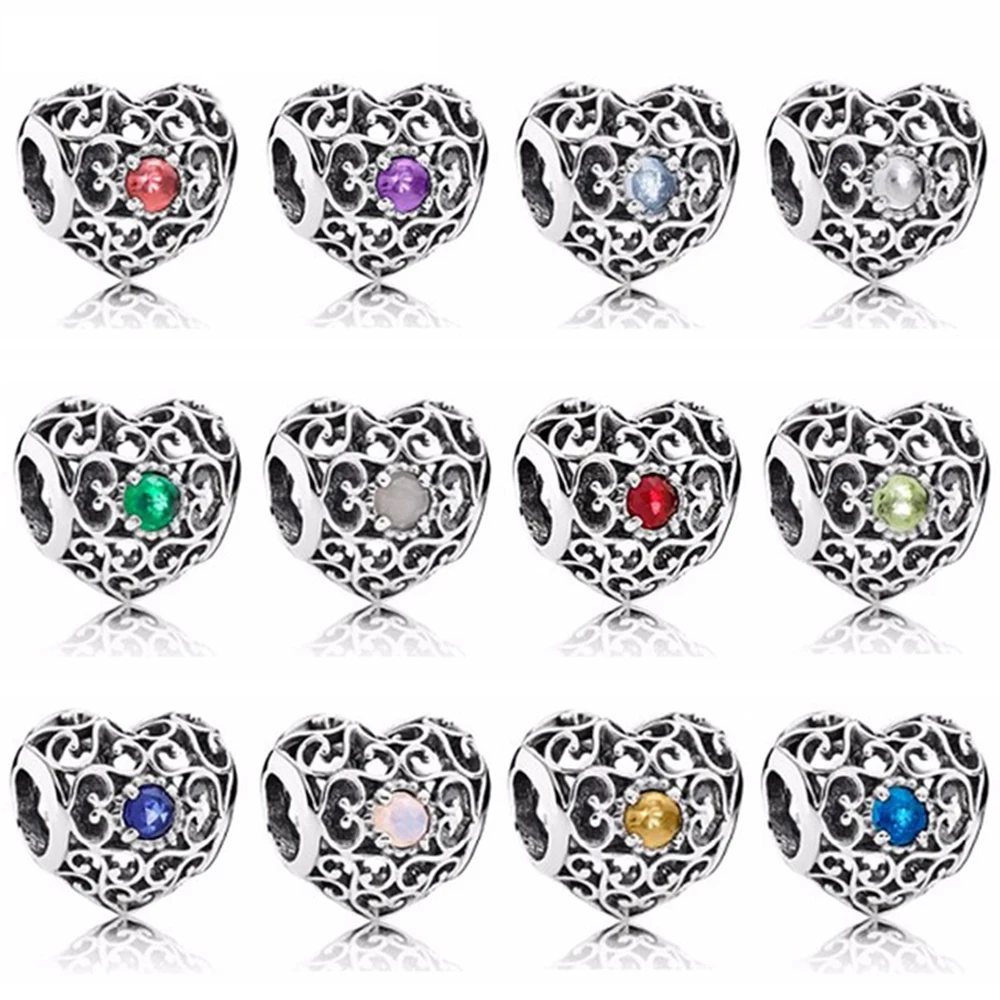 

PDB ZZ 58 Vintage 925 Sterling Silver Aquarius Stars Zodiac Sign Beads Twelve Months Gemstone beads Charm Fit Original Bracelet