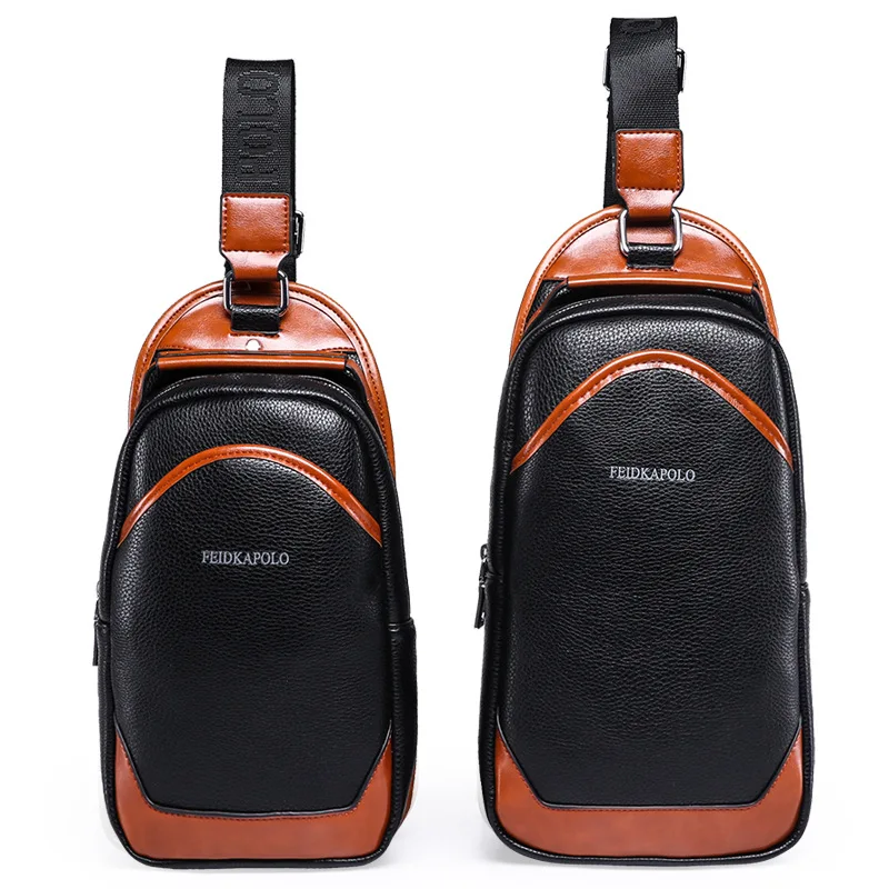 Мужская нагрудная сумка через плечо из искусственной кожи функциональная