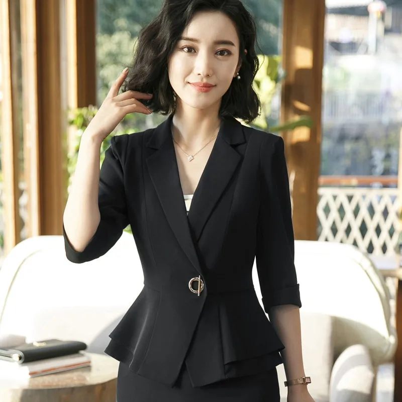 Профессиональный женский Блейзер, новая осенняя модная куртка с коротким рукавом, верхняя Офисная Женская верхняя одежда, рабочая одежда