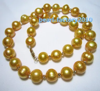 

natural 18" AAA 12-11MM SOUTH SEA golden PEARL NECKLACE AAAAAAAA Free shipping