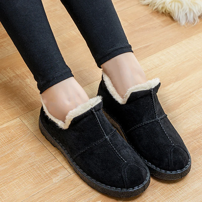 UPUPER Women Winter Shoes Cotton Slip-On Shoes Women Loafers Casual Flats Warm House Shoes Female Soft Bottom Flats Fur