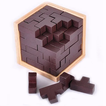 

3D Wooden interlocking burr puzzles China Classic Toys Montessori Cube Game Kong Ming Lock IQ Brain Teaser Educational Toys