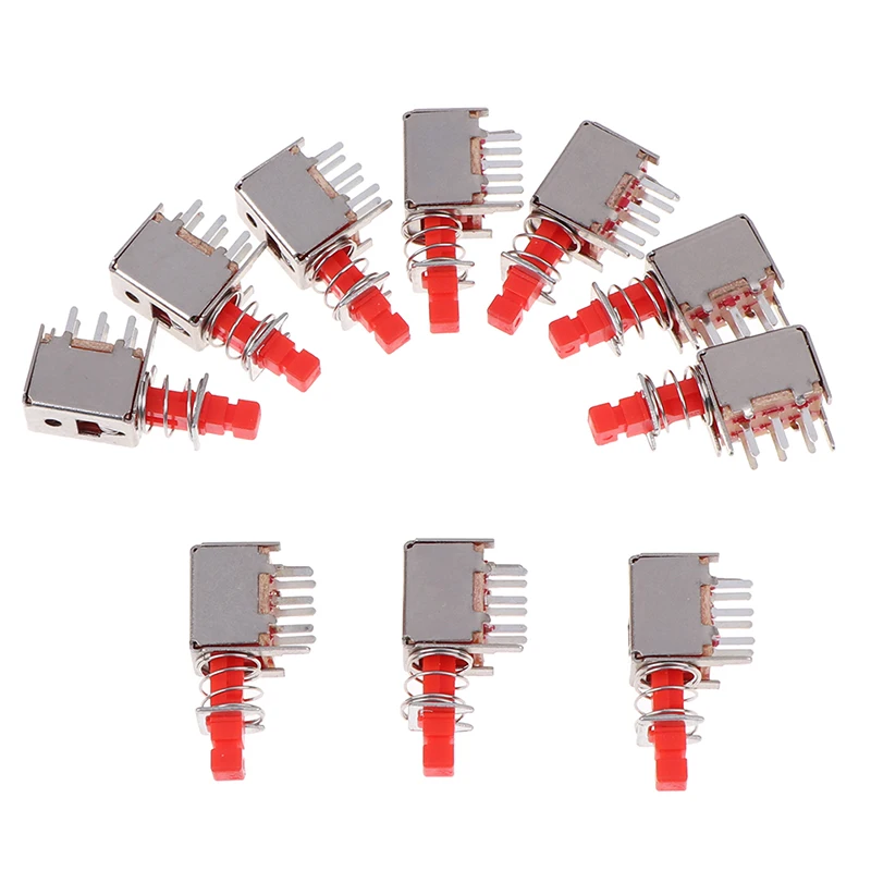 10 шт. PS-22F03 правый угол PCD Мгновенный кнопочный переключатель DPDT двухполюсный 6 Pin самоблокирующийся ключ Мощность переключатели