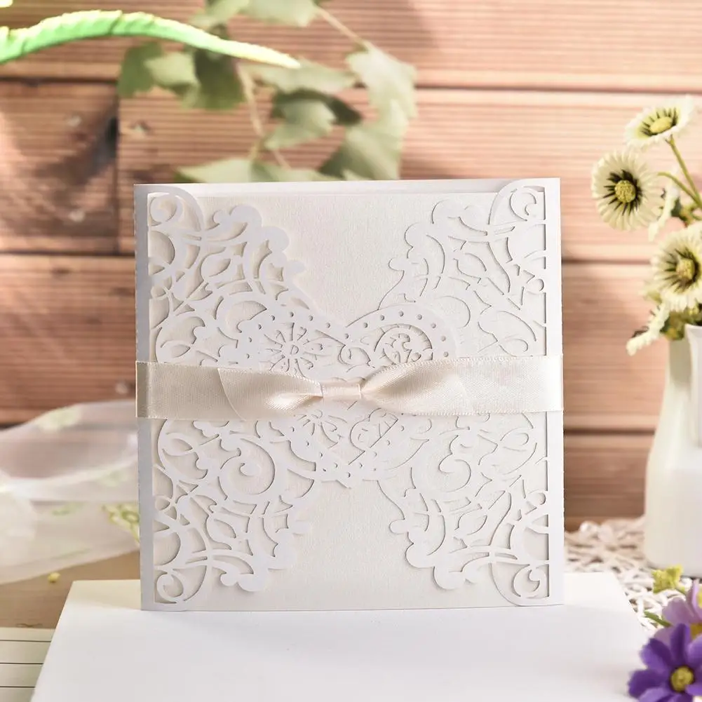  10PCS European Style Invitations Cards Elegant Delicate Carved Lace Wedding Party Invitations Cards - 4000262993195