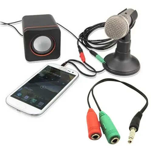 

3.5mm AUX Audio Mic Splitter Cable Earphone Headphone Adapter Male to 2 Female