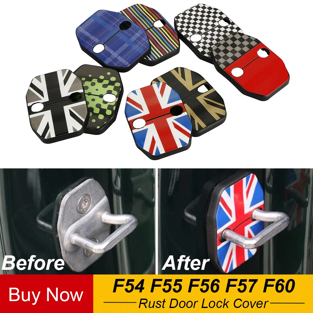 Car Door Lock Cover 2pcs Car Door Rust Resistant Door Lock Buckle Cover Union Jack Style For Mini Cooper S Hatchback F55 F56 Car Styling Accessories