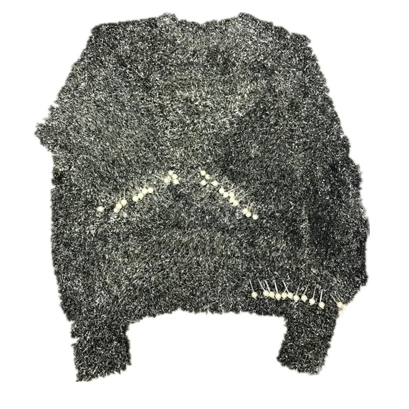 Sweater Women Woman Sweater Bright Beaded Tassel Pearl Irregular Loose Long-sleeved Pullover And Long Sections Female Tide