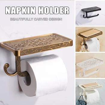 

Antique Carved Zinc Alloy Bathroom Paper Holder Wall Mounted Tissue Stand Mobile Phone Holder YU-Home