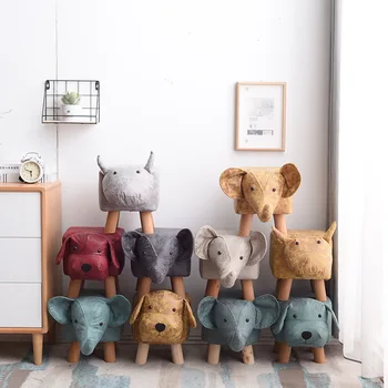 

European-style modern personality creative children's animal elephant calf puppy low stool solid wood home sofa stool LX103001