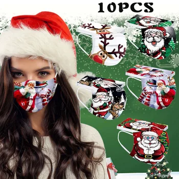 

1-10PC Adult Universal Disposable Christmas Unisex Printed Mask Non-woven Melt Blown 3 layer Filter Dust Adult Mascarilla#30