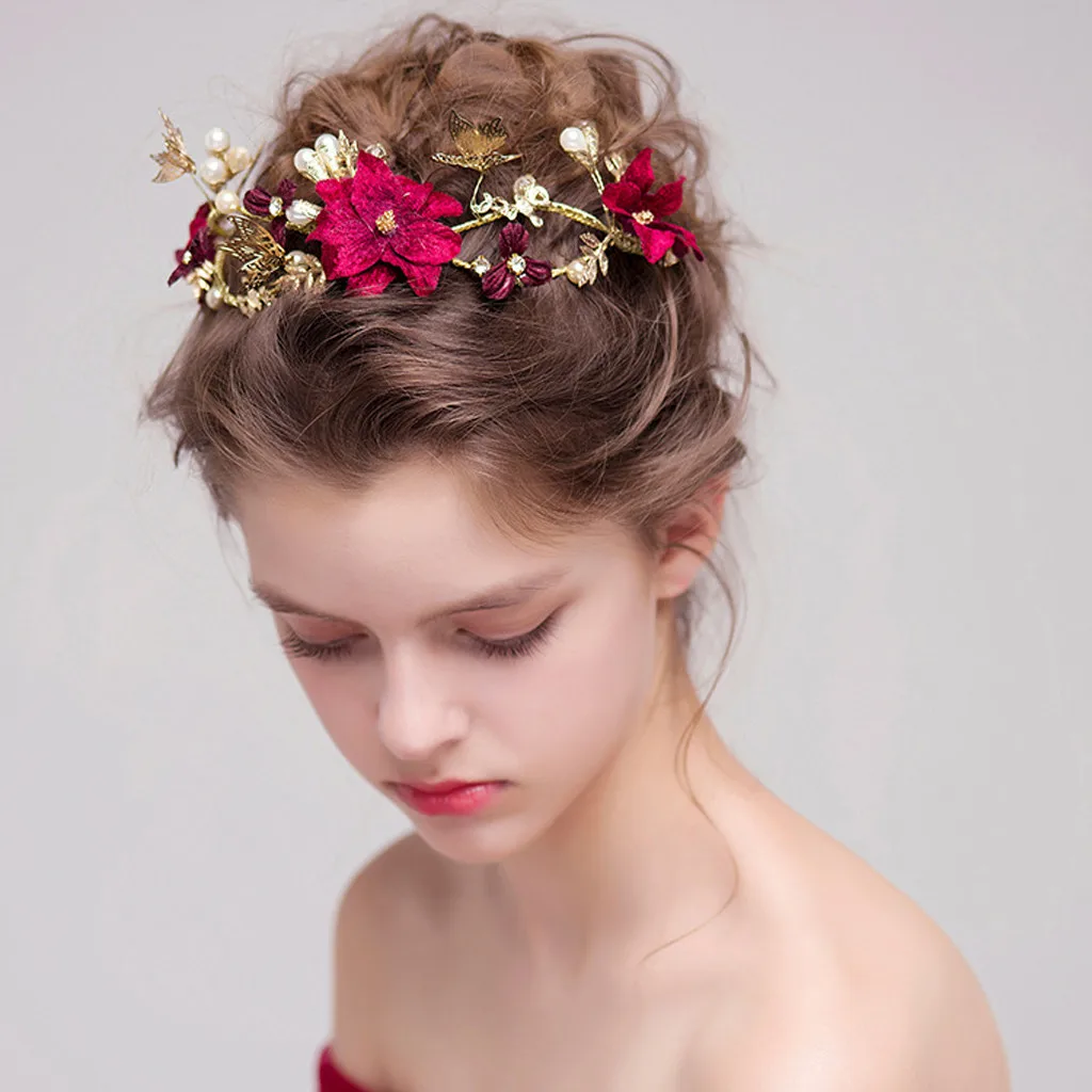 Headbands For Women Shiny Crystal Pearl Hairband Gold Silver Branches Floral Head Band Wedding Bride Tiara Crown Hair Jewelry#p5 |