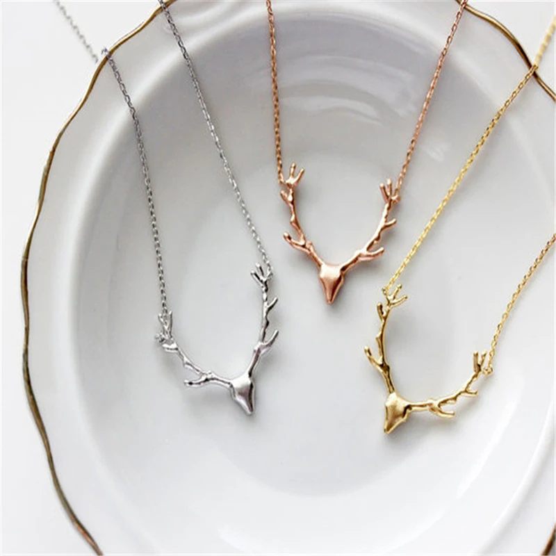 

New Fashion Women Deer Horn Antler Necklace Jewelry Simple Elegant Horn Necklace Antler Tiny Cute Pendant Necklace