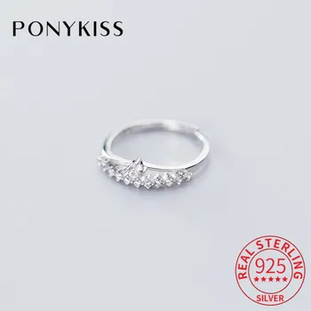 

PONYKISS Trendy S925 Sterling Silver crown Zircon Minimlist Adjustable Ring Woman Party Fine Jewelry Accessory Girls Chic Gift