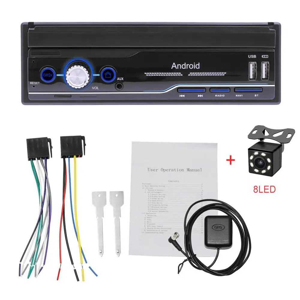 With 8LED camera Авторадио 1 Din Android 7,1 Автомагнитола с авто выдвижным экраном универсальное радио Bluetooth Wifi Mirrorlink gps Автомобильный мультимедийный - Цвет: With 8LED camera
