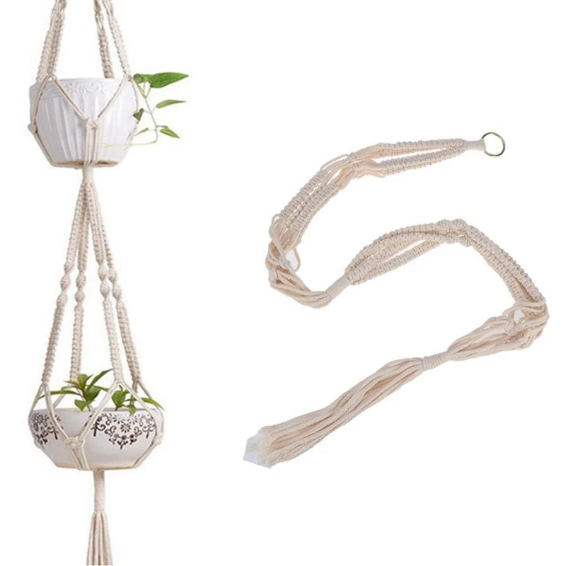 2 шт. нежный макраме двойной вешалка для растений подвесной помещений и улицы