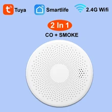 Tuya – détecteur de fumée et de monoxyde de carbone 2 en 1, détecteur de gaz CO, alarme de maison de fumée, Protection contre l'incendie, système de sécurité domestique, pompiers