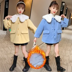 Woolen Girls Baby's Kids Coat Jacket 2021 Solid Warm Thicken Winter Autumn Cotton Pocket Buttons Outerwear Children's Clothing