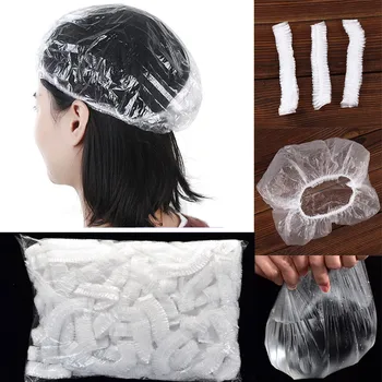 

100pcs/lot Disposable Shower Caps Hat Clear Spa Hair Salon Hotel One-Off Bathing Elastic Shower Cap Bathroom Products Bath Caps