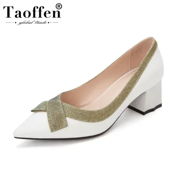 

Taoffen Lady Pointed Toe Real Leather Pumps Shallow Simple Party Wedding Pumps Spring New Hot Sale Female Shoes Woman Size 34-39