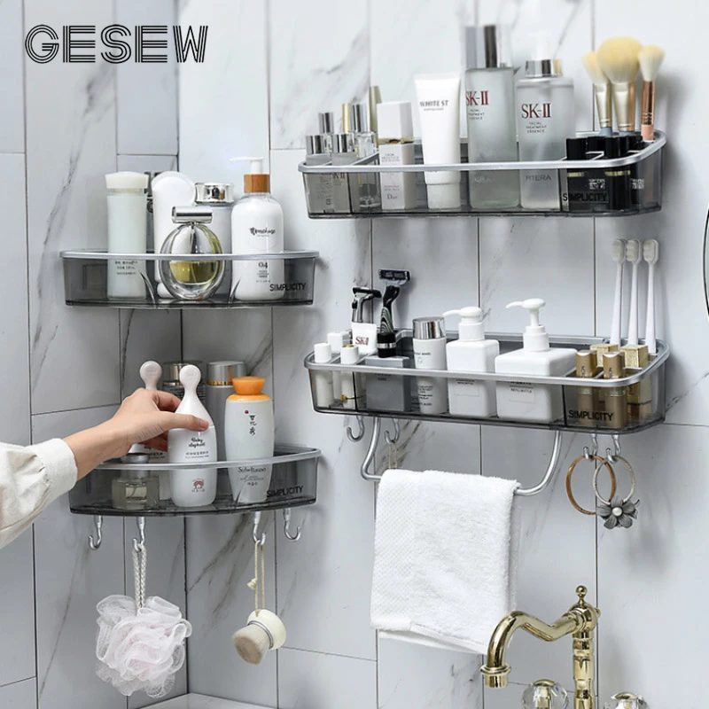 Storage-Shelf Bathroom-Accessories WC GESEW Home for Shampoo Towel-Rack with Hooks Multifunction