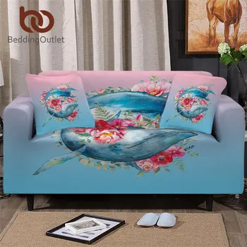 

BeddingOutlet Whale Sofa Cover Flowers Sectional Couch Cover Pink Blue Stretch Slipcover For Living Room Watercolor cubre sofa