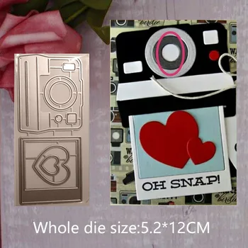 

5.2*12 cm camera heart New Metal Cutting Dies New Stencils for DIY Scrapbooking Paper Cards Craft Making Craft Decoration