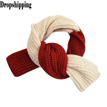 Вязаные шарфы Харадзюку с панелями, вязаный шерстяной шарф на шею, милый зимний теплый шарф на шею для мальчиков и девочек, накидки, женские шарфы# ZD