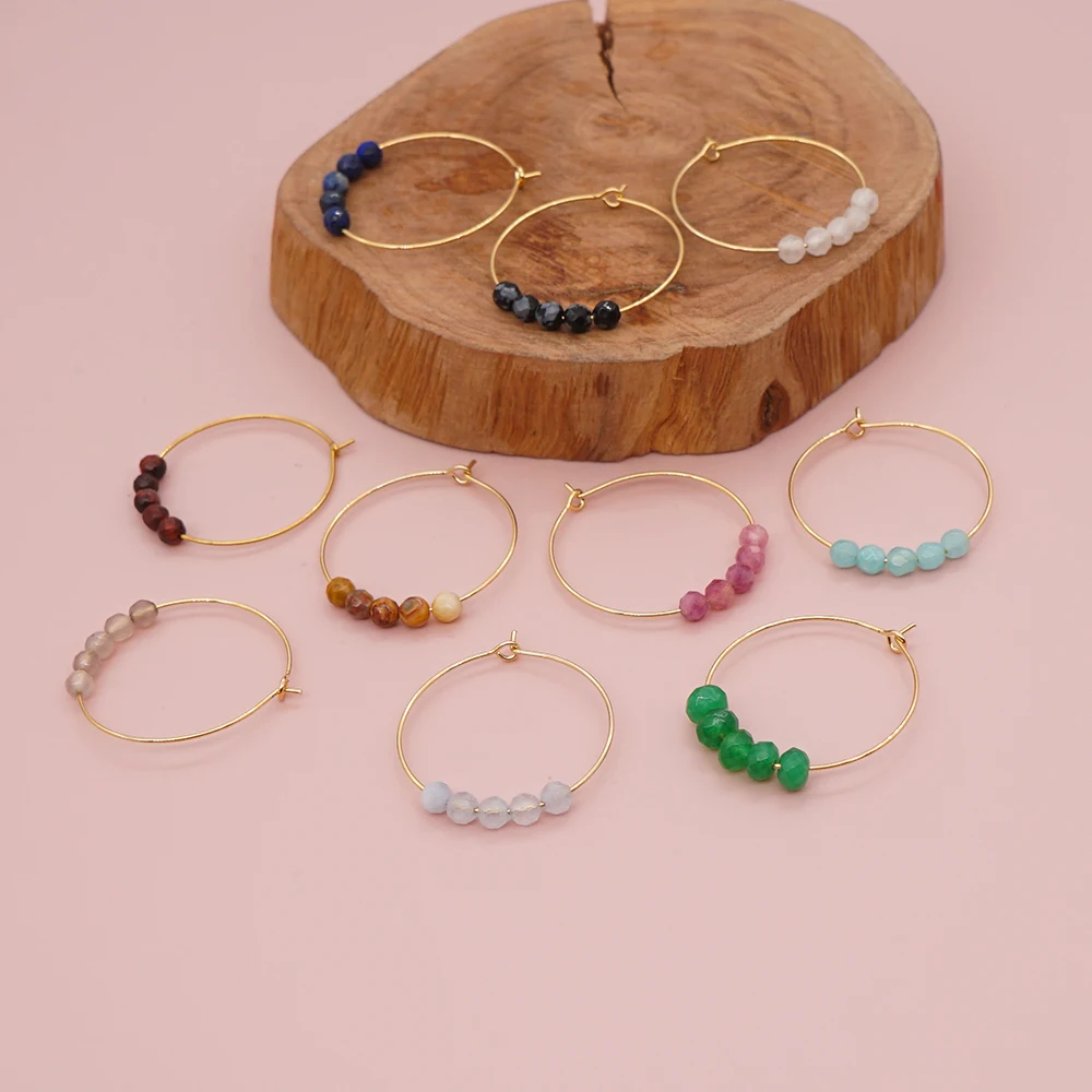 Go2boho Natural Stone Ear Ring Gold Color Stainless Steel Hoops