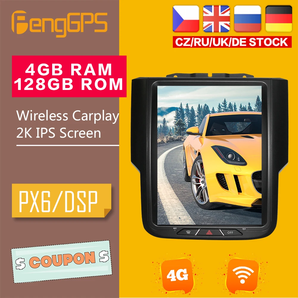 

4 + 128G GPS-навигация для Dodge RAM 1500 2014-2019 автомобильное стерео Android радио IPS сенсорный экран мультимедиа головное устройство DVD плеер PX6