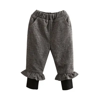 Autumn Winter Girls Pants Plus Velvet Thicken Korean Fashion Plaid Fake Two Pieces Trousers 2 3 4 5 6 7 Years Toddler Baby Pants