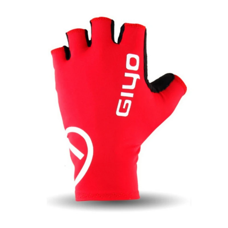 Красный Перчатки для велосипедистов с открытыми пальцами, лайкра, ткань, противоскользящие, дышащие, износостойкие, удобные, для гонок, шоссейного велосипеда, перчатки - Цвет: Красный