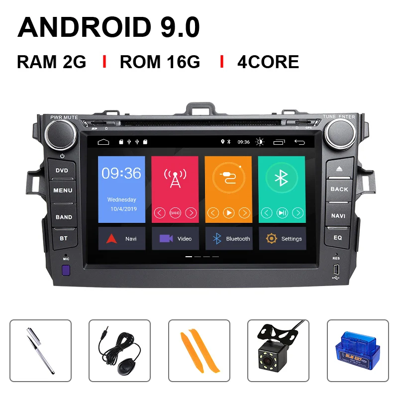 Ips DSP Android 9 автомобильный Радио мультимедийный плеер для Toyota Corolla E140/150 2007 2008 2009 2010 20112012 gps 4G Naviagtion стерео - Цвет: 4 Core 16ROM OBD Cam