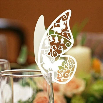 

20 pcs Lovely White Flying Butterfly Laser Cut Paper Pretty Butterfly Wine Glass Cup Paper Card Wedding Party Home Decoration