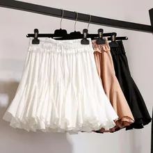 White Black Chiffon Summer Shorts Skirt Women Fashion Korean High Waist Tutu Pleated Mini Sun School Skirt Female