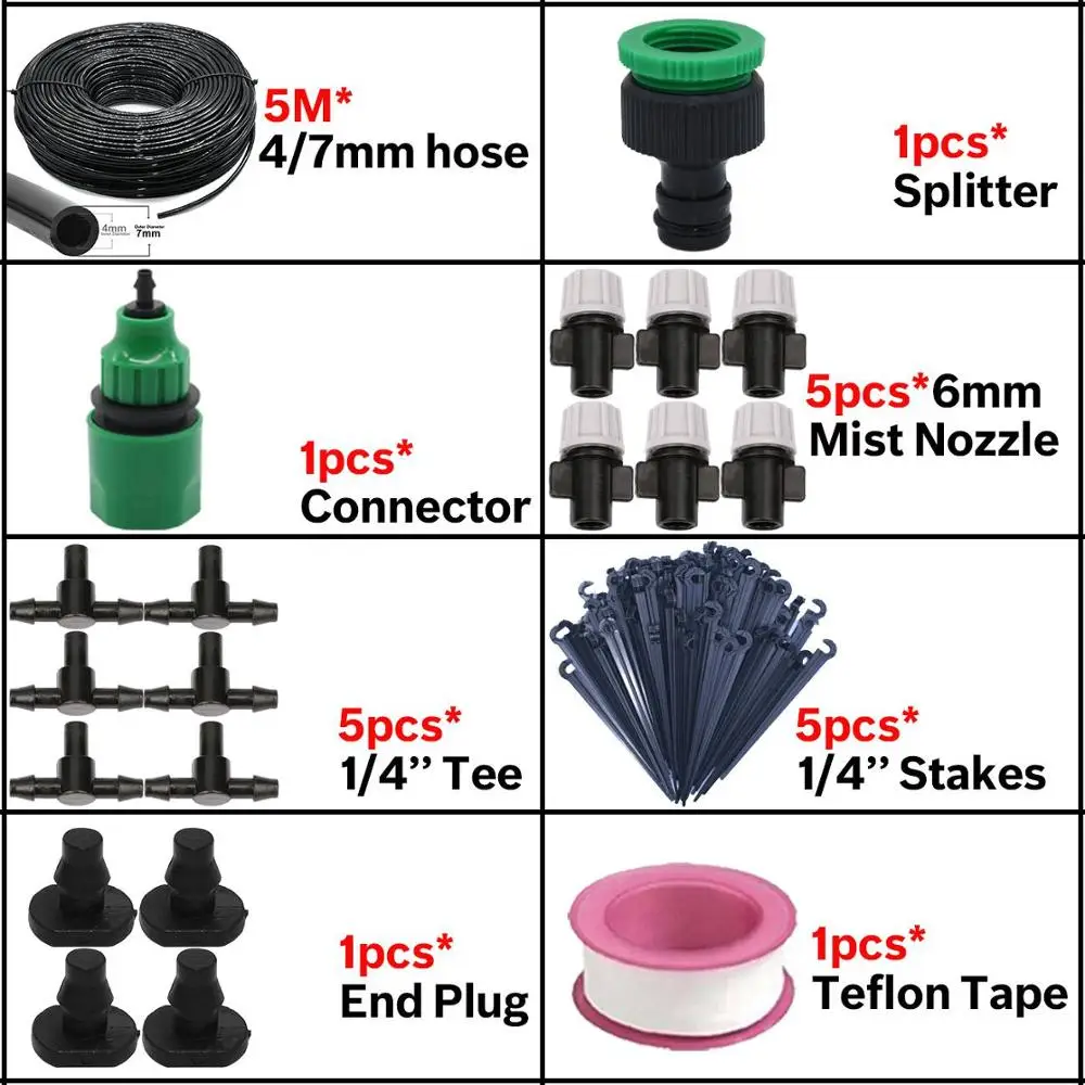 5 м/50 м, садовый капельный полив, набор для орошения, система для теплицы с 4/7 мм шлангом, 4-полосный разветвитель, разбрызгиватель, тройник - Цвет: KSL01-KIT069-5M