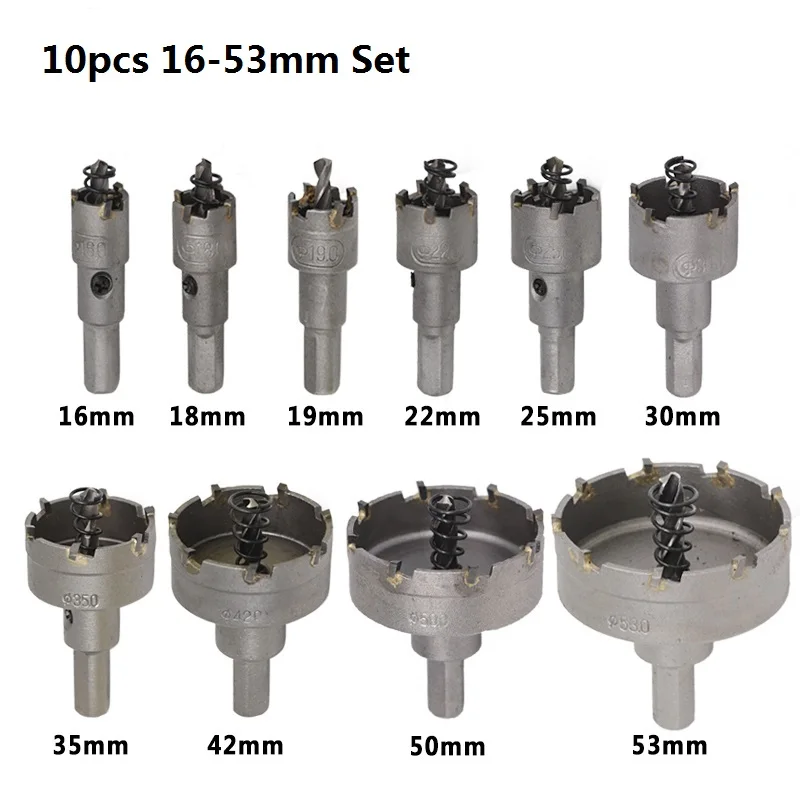 XCAN 13 шт. 16-53 мм отверстие пилы Набор Твердосплавный Наконечник отверстие пилы резак дерево/Металл ядро сверло Отверстие пила сверло - Цвет: 10pcs 16-53mm Set