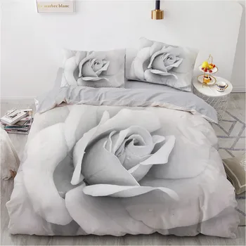 

3D Bedding Set Custom Single Double King Size 3PCS Duvet Cover Set Blanket/Quilt Pillow Case Gray Flowers Bed Set Microfiber