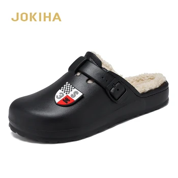 

Winter Men Waterproof Mule Clogs Slippers Plush Warm Indoor Buckle Slides Footwear For Men