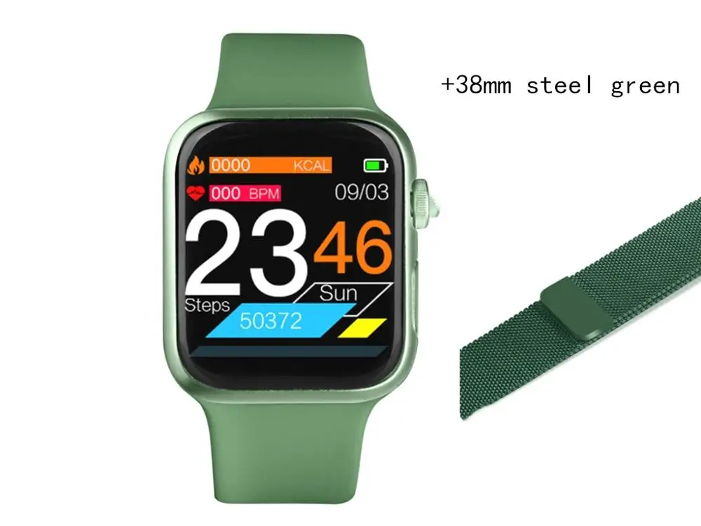 green and steel Предпродажа для Apple 38 мм 40 ремешок P20 1," HD полный сенсорный экран для женщин и мужчин Смарт-часы пульсометр кровяное давление фитнес-трекер - Цвет: green and steel