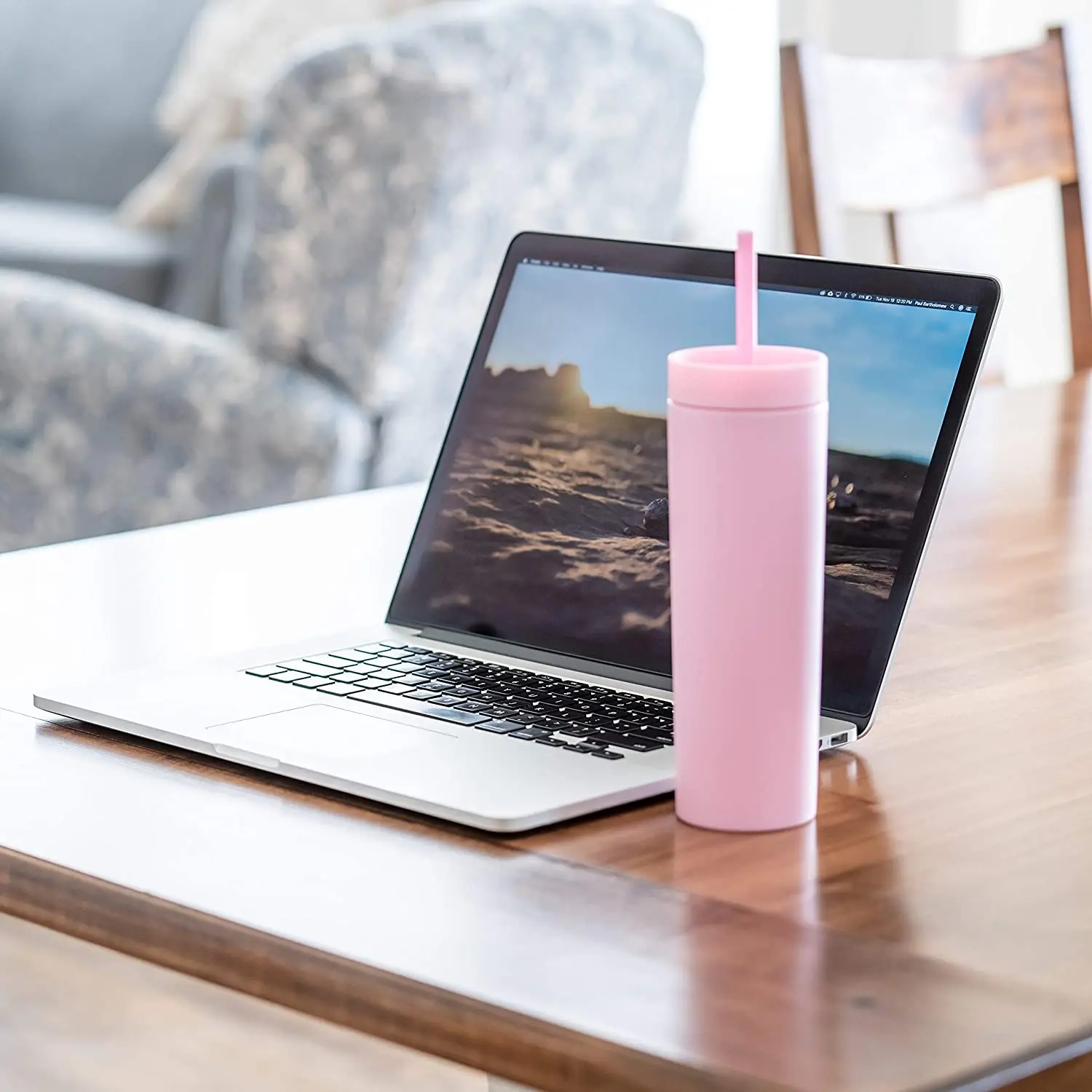 SKINNY TUMBLERS (4 Pack) Matte Pastel Colored Acrylic Tumblers with Lids  and Straws