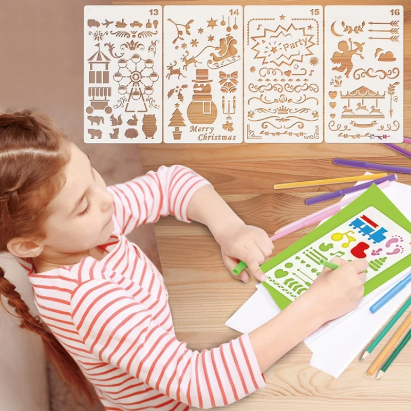 

24pcs Hallow Stencils Plastic Painting Template Reusable Drawing Template For Kids Craft Baby Child DIY Drawing Template #22