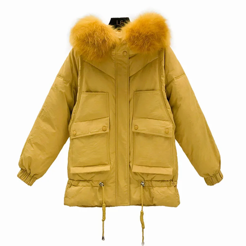 Зимняя женская куртка большого размера, длинная одежда, Женское пальто с карманами, толстая верхняя одежда с меховым капюшоном, женский пуховик, женские парки
