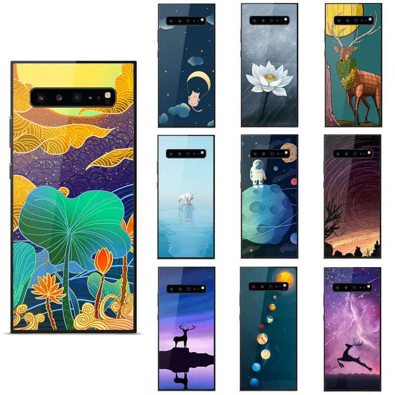 

For Samsung S8 S9 S10 Plus S10 Lite S10 5G Case Painted pattern Smooth Mirror TPU frame Tempered glass shockproof Back Cover